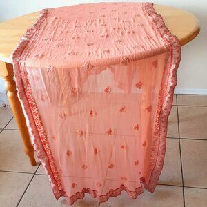 Vintage 100% silk table runner Coral embroidered Indian Sari ethical scarf 85x24